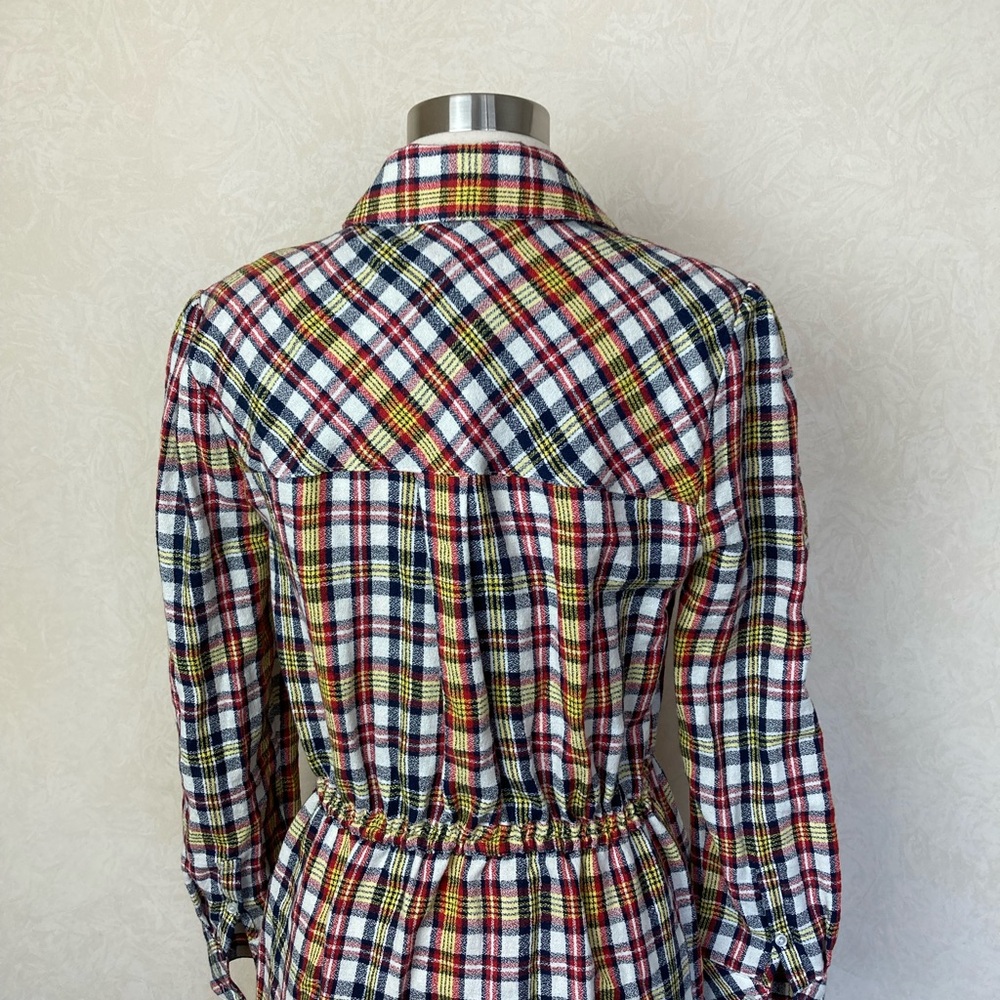 Veronica Beard Corinne  Plaid Button-Up Shirt Dress Gray Yellow Red Size 4 - Picture 10 of 14